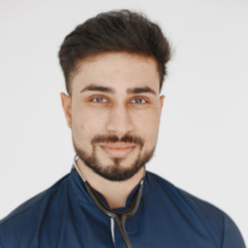 a man in a blue shirt