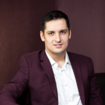 a man in a blue shirt