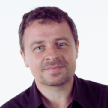 a man in a blue shirt