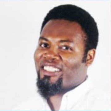 a man in a blue shirt